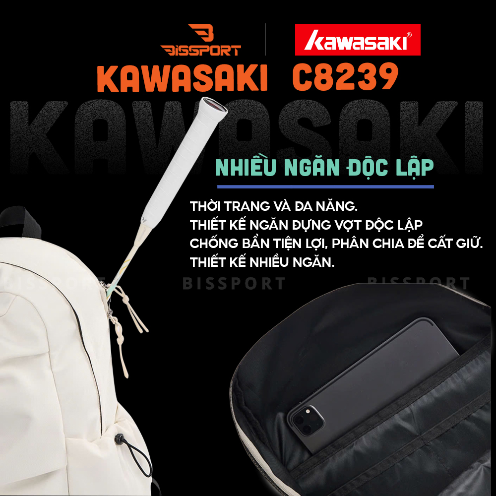 Balo Cầu Lông Kawasaki C8239 Chính Hãng - Xanh Lá - Màu Sắc Đa Dạng - Tiện Lợi - Bền Bỉ - Dây Khóa Chắc Chắn - Ngăn Nhiều - Dầy Dặn